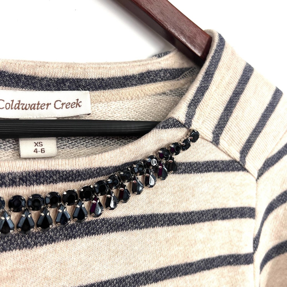 Coldwater Creek Womens Size XS 4-6 Beaded Sweatshirt Blouse Shirt Top Gemstone - Picture 2 of 8